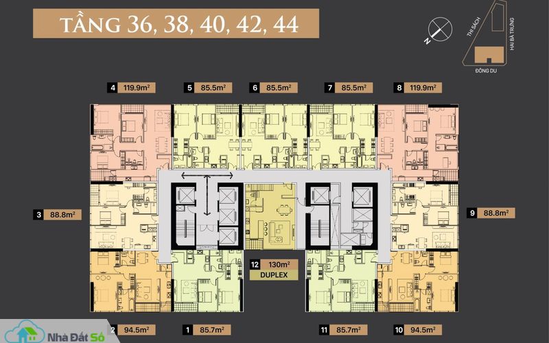 Mặt bằng tầng điển hình từ tầng 36 – 38 – 40 – 42 – 44