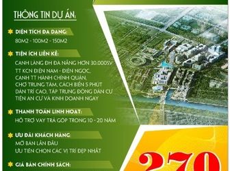 Mở Bán Đất Nền Phía Nam Đà Nẵng Với Giá 270Tr/Nền
