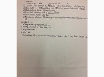 Bán Đất Thổ Cư Cần Giuộc Đường Nhựa Mỹ Lộc Phước Hậu Dt 5x28 Giá 650 Triệu