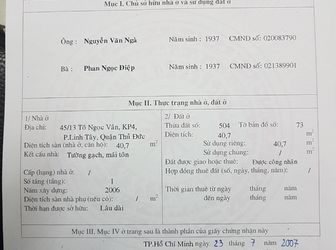 Cần Bán Gấp Nhà Gần Chợ Thủ Đức 40M 1Tret Gác Lửng Mới Dt 2,45X17 Giá 1Ty4