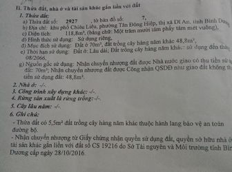 Bán Đất Gần  Đường Nguyễn Thị Minh Khai Dĩ An Bình Dương 