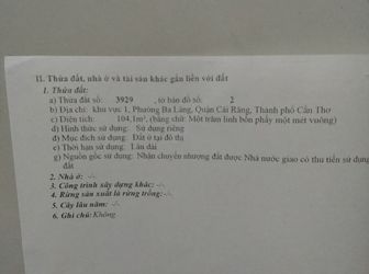 Bán Đất Nền Thổ Cư Đường Chính Chị Quận Cái Răng