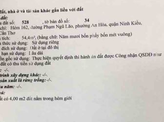 Nền Hẻm 162 Phạm Ngũ Lão, P. An Hòa, Ninh Kiều, Tặng Giấy Phép Xây Dựng Chính 
