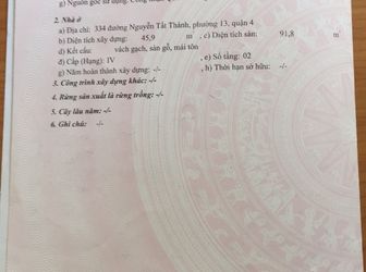 Bán Nhà Mặt Tiền ( Chính Chủ ) 334 Nguyễn Tất Thành, P.13, Quận 4, Dt 45.9M2, Giá 11.5 Tỷ.