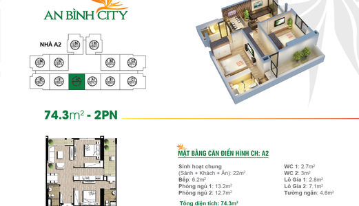 Chính Chủ Nhượng Lại Gấp Căn 74,3m2 Tại Tòa A1 An Bình City, Cắt Lỗ 60tr