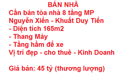 Tòa Nhà 8 Tầng Mặt Phố Nguyễn Xiển- Ngã 4 Khuất Duy Tiến, Diện tích 165M2, Thuận Tiện Kdoanh - Cho Thuê