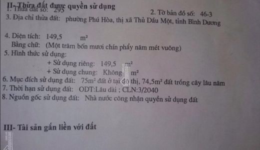 Đất 5x30 , Đường Trần Văn Ơn  , Phường Phú Hoà , Thủ Dầu Một , Bình Dương