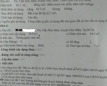 Bán Nhà Thị Trấn Hóc Môn, 4X 12, Shr Giá Chỉ 1 Tỷ 2