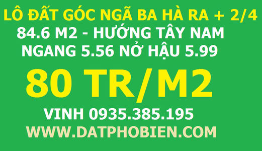 Lô Đất Siêu Đẹp Ngay Trung Tâm Nha Trang, Ngã Ba Đường 2/4 + Hà Ra 0935385195