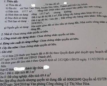 Bán Đất Thổ Cư, 9 X 18M, 1 Sẹt Quang Trung Tô Ký Hóc Môn Giá Chỉ 2 Tỷ 150