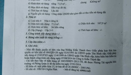Bán Nhà Đường Nghĩa Phát Dt 71M Dtsd 168M Hẻm 5M 