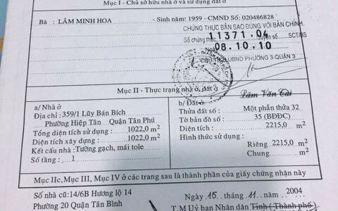 Cơ Hội Đầu Tư Khu Đất Nền Lũy Bán Bích-Q. Tân Phú Lợi Nhuận Cao.