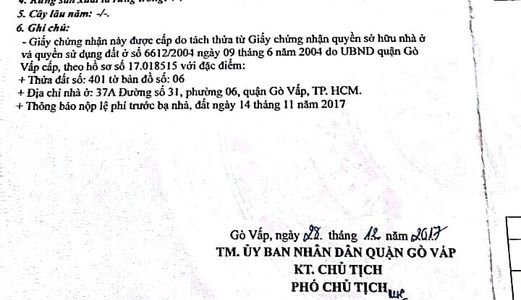 Bán Nhà 110/35 Đường Số 30, Gò Vấp, Dt 5,8X12M