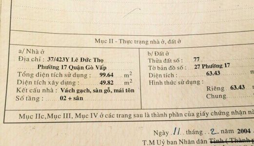 Nhà 1 Lầu Diện Tích 4X16,5M, Mặt Tiền Đường Số 5, Gò Vấp