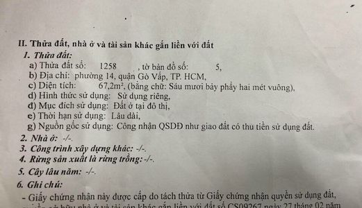 Bán Nhà 1 Lầu, Dt 4X17,5M, Phường 14, Quận Gò Vấp