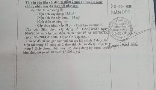 Bán Gấp Nhà 2 Lầu, Dt 3,85X12M, Đường Quang Trung, Quận Gò Vấp