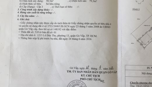 Cần Bán Lô Đất Thổ Cư Đường 6M Lê Đức Thọ, Q.gò Vấp, Dt 5,3X19,5M