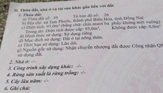 Bán Đất Khu Vực Tam Phước, Biên Hòa