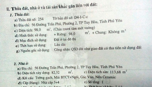 Bán Nhà Đường Chính Trần Phú, Thành Phố Tuy Hòa, Tỉnh Phú Yên