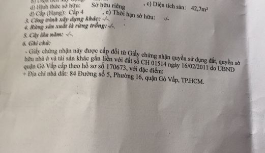 Bán Gấp Nhà Hẻm Xe Hơi 6M, Diện Tích 4X15M, Đường Số 5, Gò Vấp