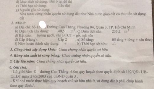 Bán Gấp Nhà Hẻm Xe Hơi 124 Cao Thắng Quận 3, 1 Trệt 4 Lầu 1 Sân Thượng,  Giá 8,5Tỷ