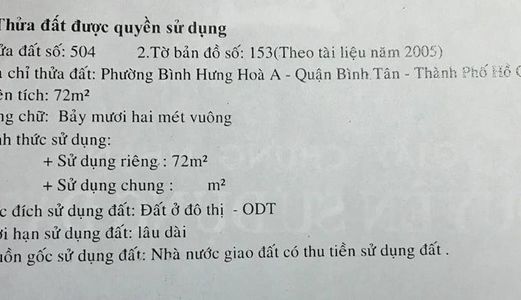 Bán Cặp Đất Thổ Cư 8x18M - 38/9 Đường Số 1 Bình Hưng Hòa A Q. Bình Tân