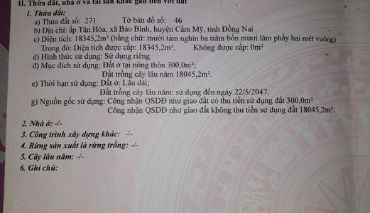 Cần Bán Đất Vườn Tại Xã Bảo Bình Cẩm Mỹ Đồng Nai 1,8 Mẫu Sổ Đỏ Chính Chủ