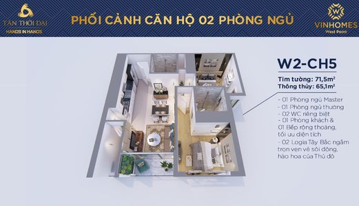 Phối Cảnh W2-Ch05 –  Căn Hộ 02 Phòng Ngủ Đẹp Như Mơ Dành Cho Các Cặp Vợ Chồng Trẻ 