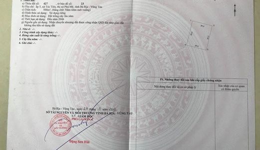 Chính Chủ Bán Lô Đất 510 M2 Sổ Hồng Riêng Giá 750 Triệu, Gần Trung Tâm Thị Xã Phú Mỹ