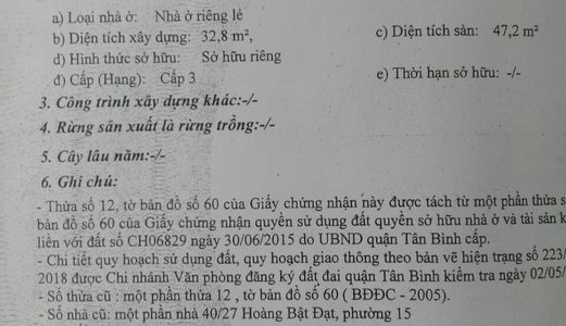 Nhà Bán Đường Hoàng Bật Đạt, Phường 15, Quận Tân Bình - Diện tích: 49.3M2
