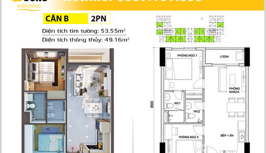 Sang Nhượng Căn Hộ Bcons Miền Đông 2 Phòng ngủ 53.55M2 Ngay Làng Đại Học Thủ Đức, View Landmark 81, Giá Tốt