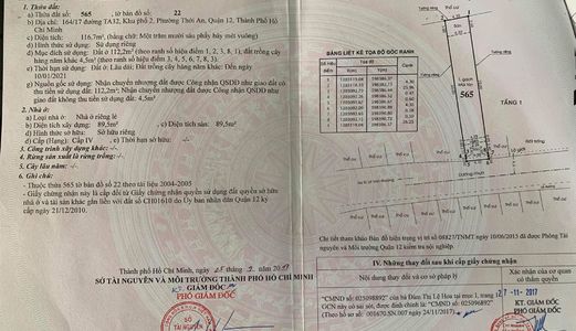 Chính Chủ Nhà Hẻm Mặt Tiền Đường Trần Thị Cờ . 4,3 X 27,3 = 117M²