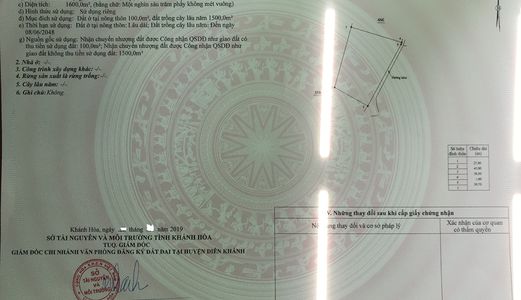 Bán Đất 1.600m2 Đất Gần Ủy ban nhân dân Xã Diên Lâm, Diên Khánh.