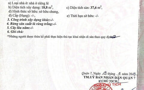 Bán Nhà Sổ Hồng Riêng, Hẻm Xe Hơi, Đường Bùi Văn Ba, Quận 7, 21M2, Trệt , Lầu