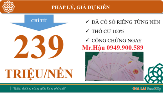 Khu Đô Thị 30 Hecta Giữ Lòng Phố Núi Gia Lai New City- 239 Triệu/nền