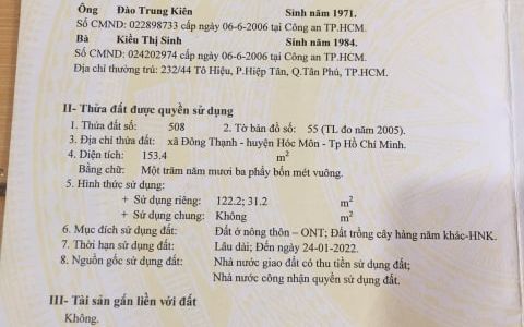 Bán Đất Mặt Tiền Đông Thạnh 7 - 5, Hóc Môn 4X38M, Giá 3,50 Tỷ