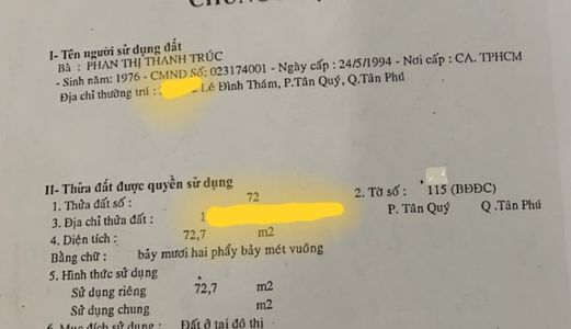 Bán Nhà Cấp Bốn 73M2 ,đường Lê Đình Thám, P. Tân Quý,tân Phú.