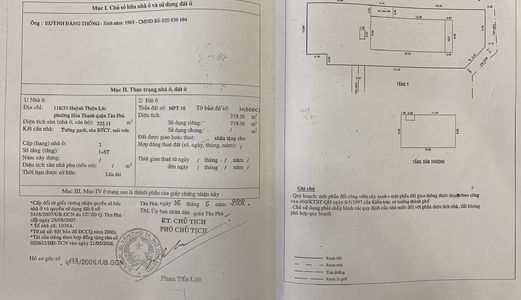 Đất Đã Lên Thổ Cư 100% 719M2 Quận Tân Phú
