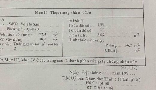 Nhà 154/32 Võ Thị Sáu, P. 8, Q.3 Giáp Ngay Q1