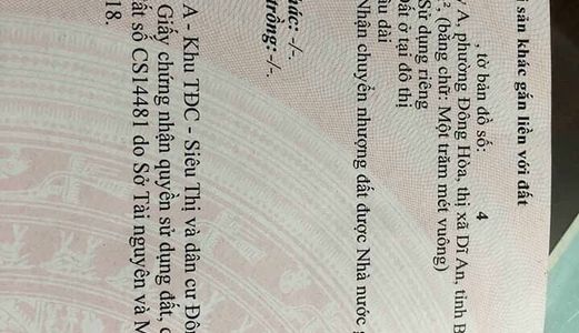 Cần Bán Lô Đất Khu Tái Định Cư Bigc Dĩ An