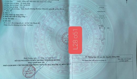 Bán Lô L28 O51 Khu Đô Thị Và Công Nghiệp Mp3, Tx Bến Cát, Bình Dương